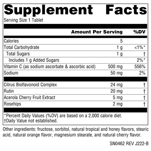 Source Naturals Acerola Cherry Chewable C 500 mg supplement facts