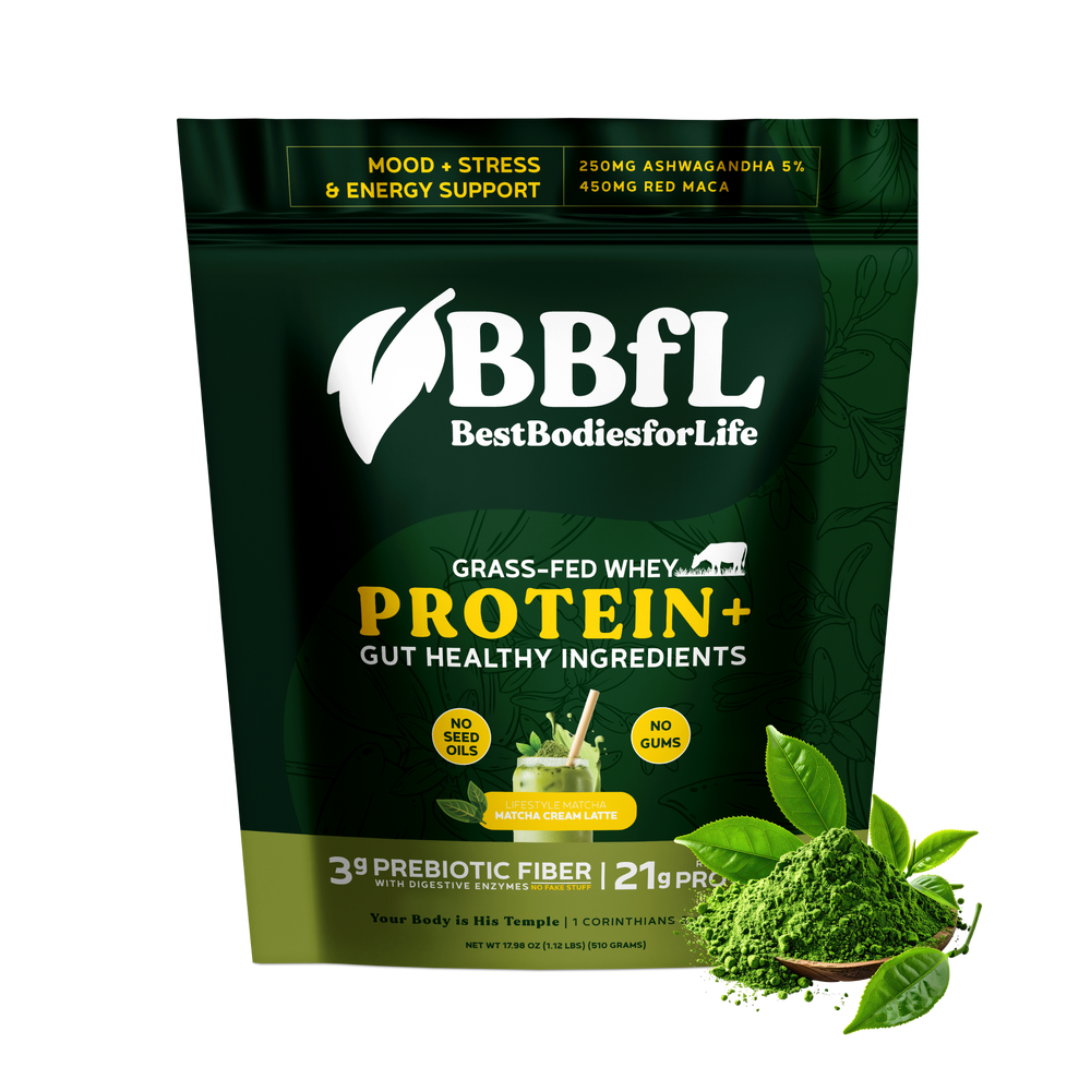 Best Bodies for Life BBfL Adaptogenic Matcha Cream Grass-fed Whey Shake 15 servings