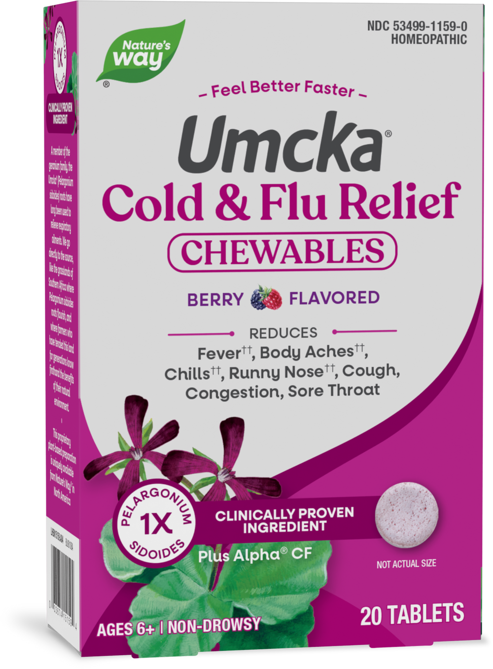 Nature's Way Umcka Cold & Flu Relief Chewables, Berry, 20 chewables