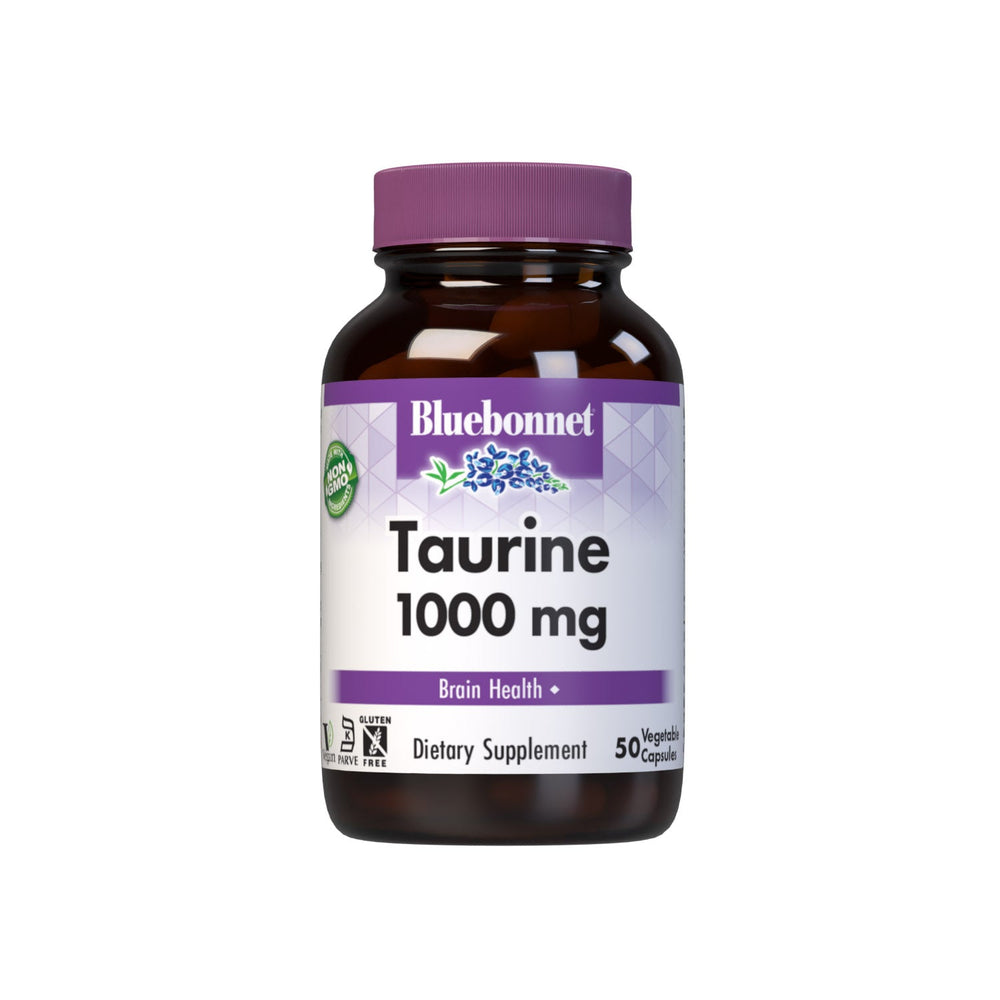 Bluebonnet Taurine 1000 mg, 50 vegetable capsules, front of bottle