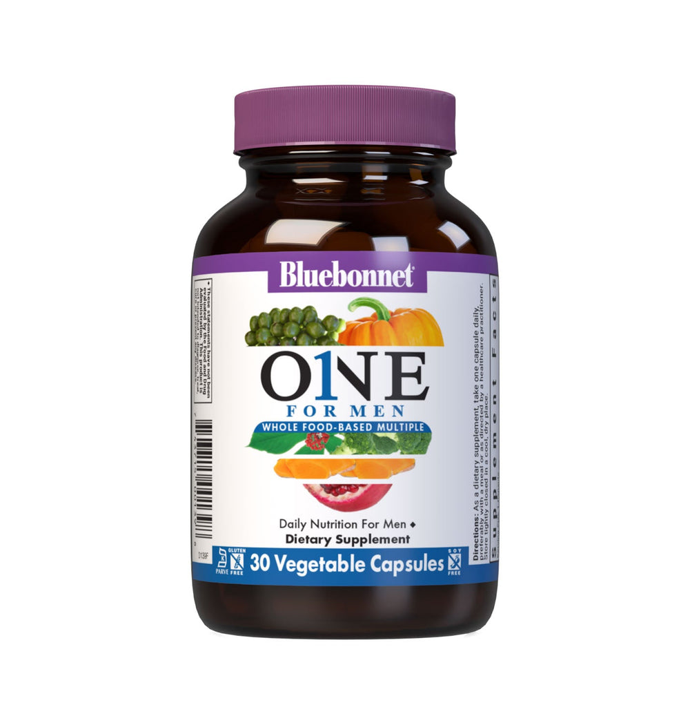 Bluebonnet Mens One Whole Food-Based Multiple, 30 vegetable capsules, front of bottle