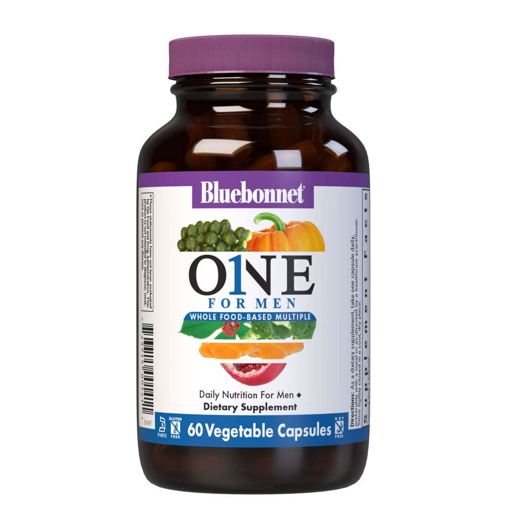 Bluebonnet Mens One Whole Food-Based Multiple, 60 vegetable capsules, front of bottle