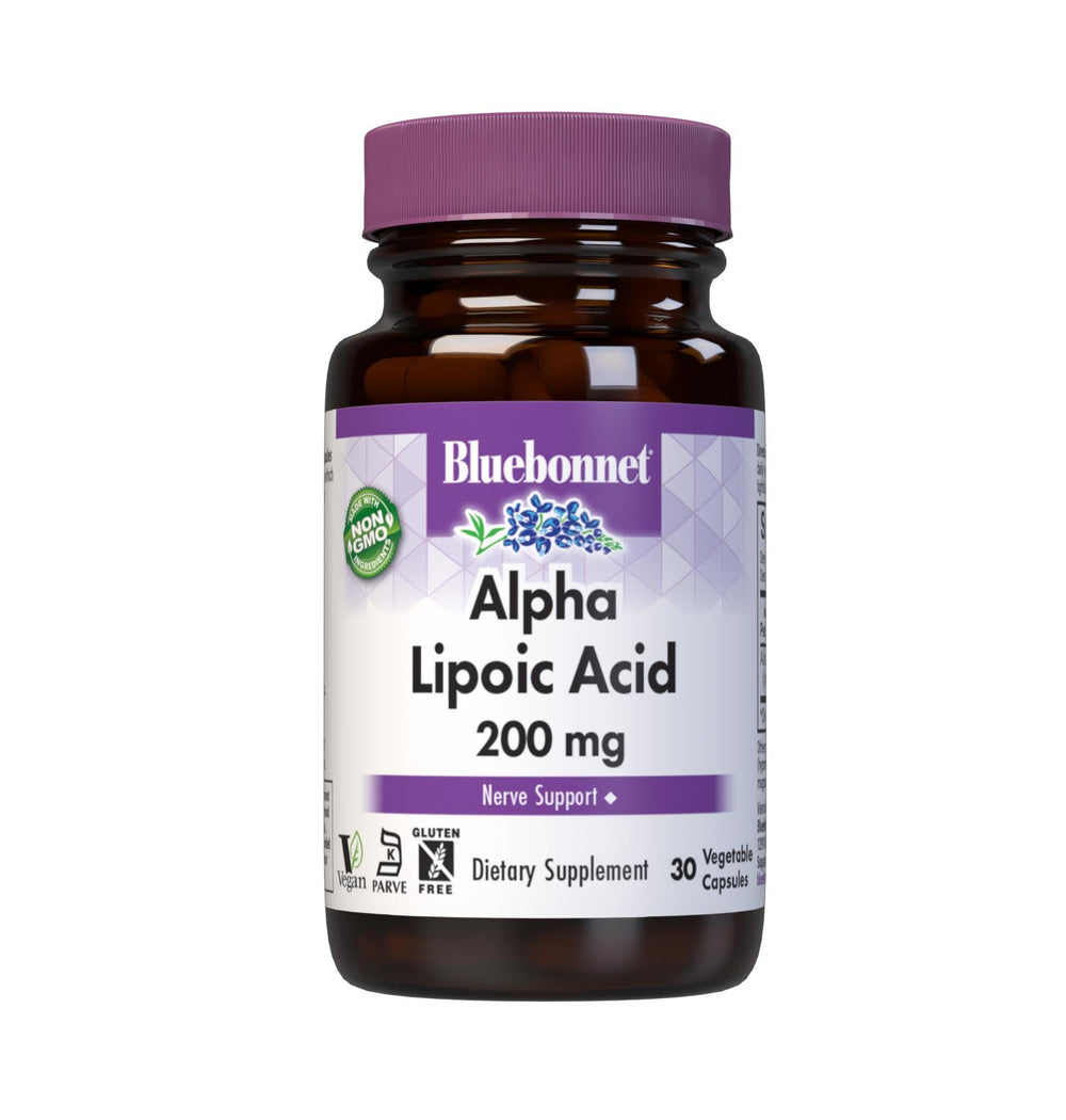 Bluebonnet Alpha Lipoic Acid 200 mg, 30 vegetable capsules, front of bottle
