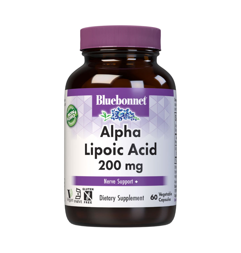 Bluebonnet Alpha Lipoic Acid 200 mg, 60 vegetable capsules, front of bottle