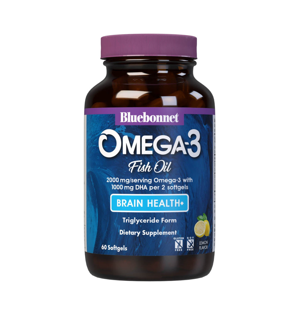 Bluebonnet Omega 3 1000 mg Brain Formula, front of bottle