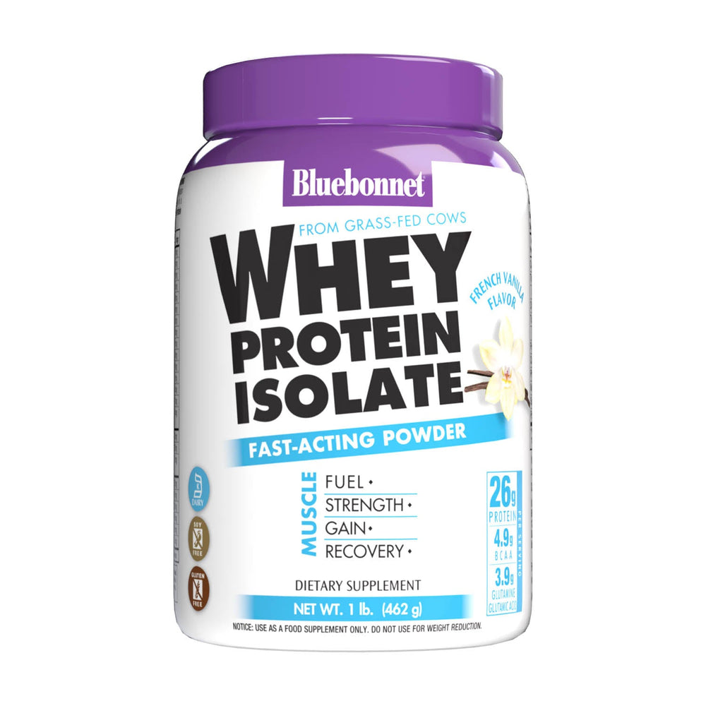 Bluebonnet 100% Natural Whey Protein Isolate French Vanilla, front of container
