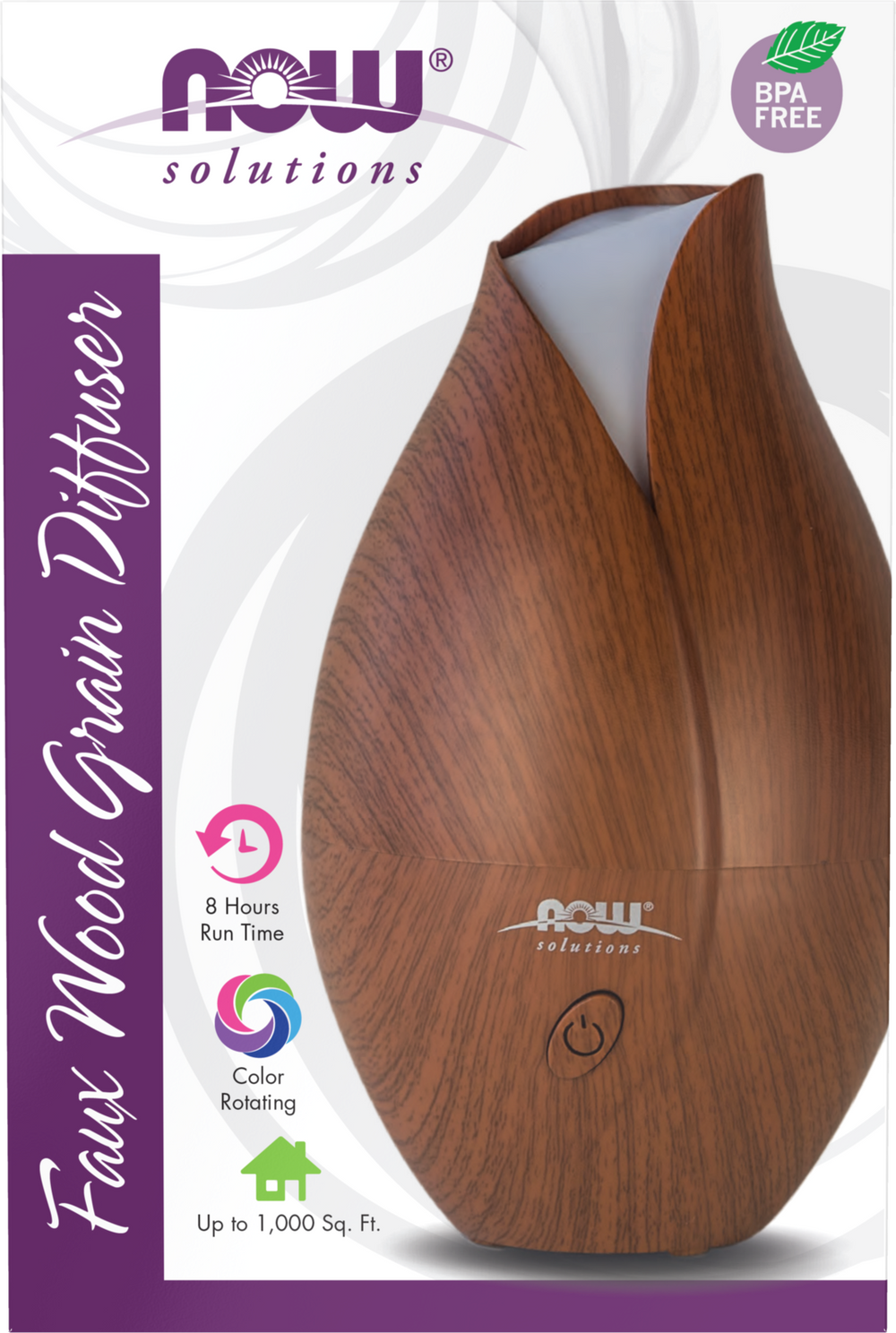 NOW Foods Ultrasonic Faux Wood Grain Essential Oil Diffuser