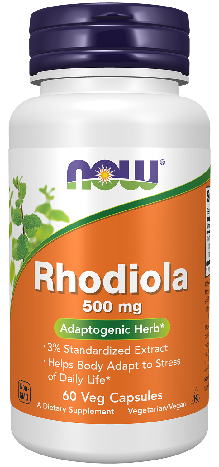 NOW Foods Rhodiola 500 mg, 60 veg capsules, front of package