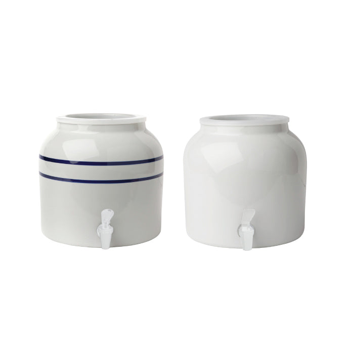 New Wave Enviro Porcelain Crock White with Blue Stripe