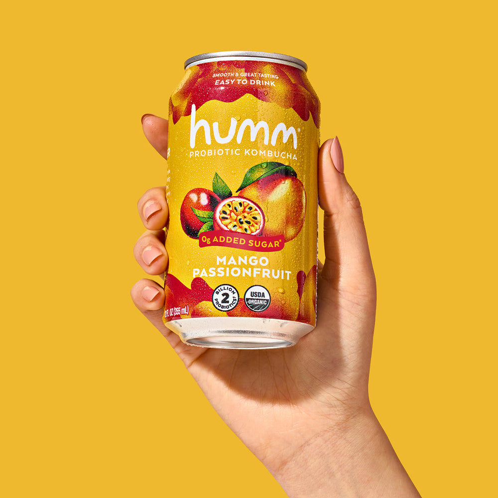 Humm Kombucha Mango Passionfruit 12 oz can