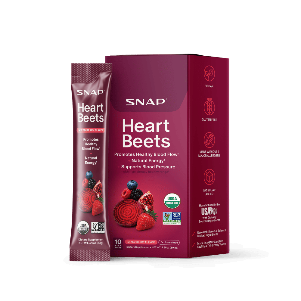 Snap Supplements Heart Beets Stick Packs 10 stick packs box