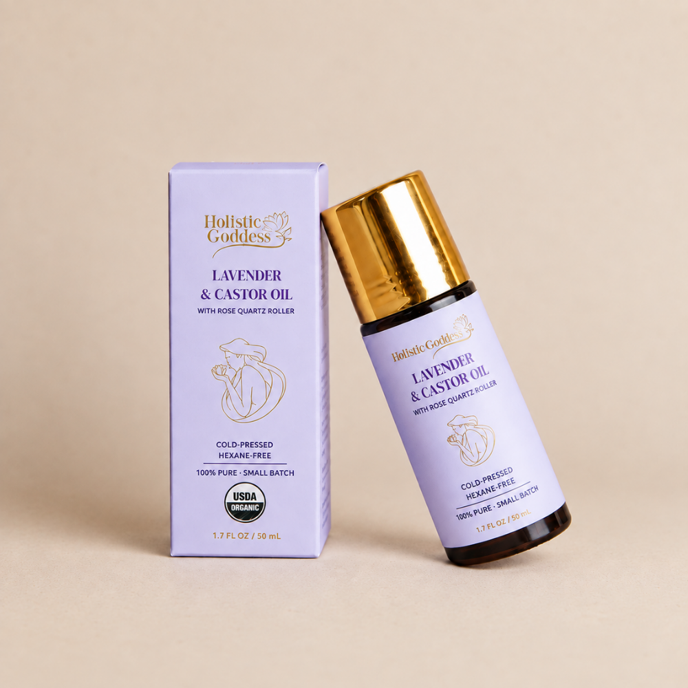 Holistic Goddess Organic Lavender and Castor Oil Roll-on with Rose Quartz Roller