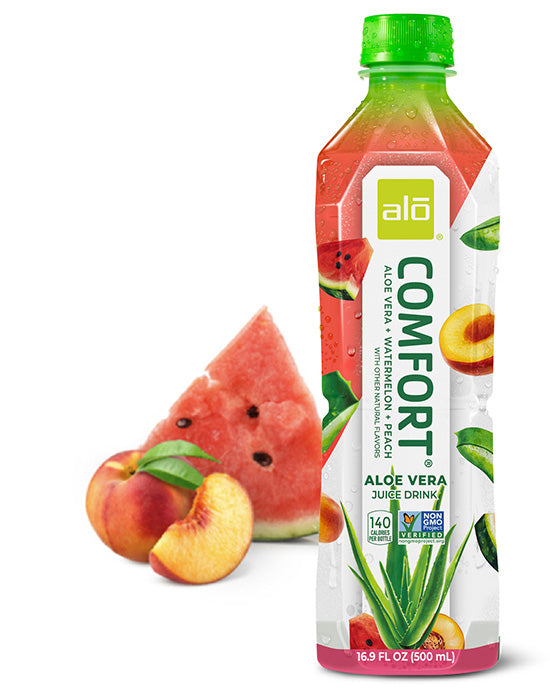 ALO Comfort Aloe Vera Juice Drink Watermelon and Peach 16.9 fl oz