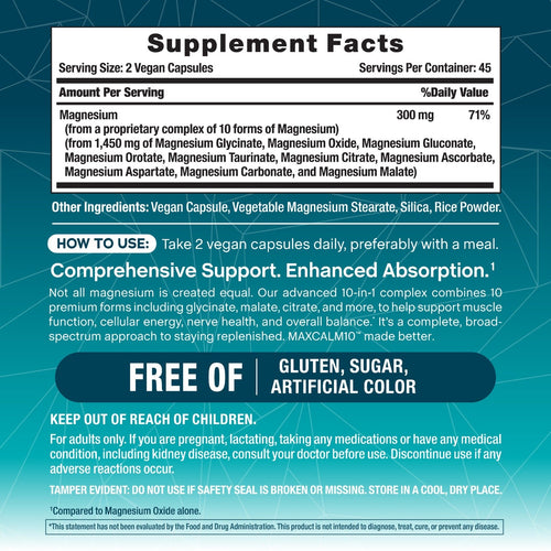 Natural Vitality MaxCalm 10 Magnesium Complex supplement facts