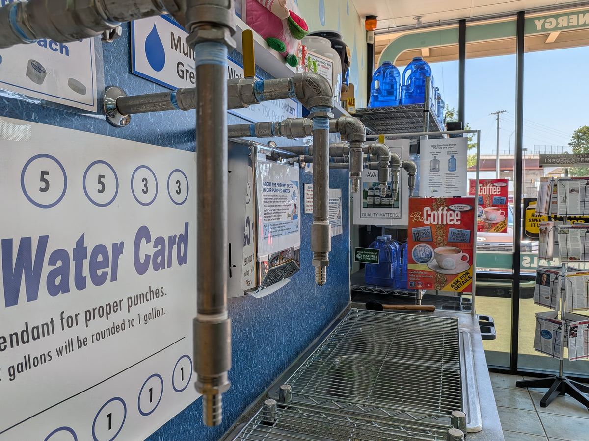 The self-service water station inside the store