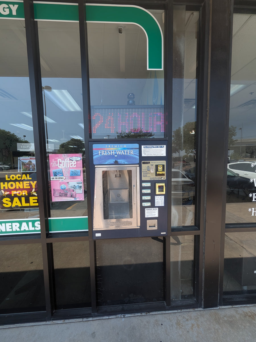 The outdoor water machine at the front of the store