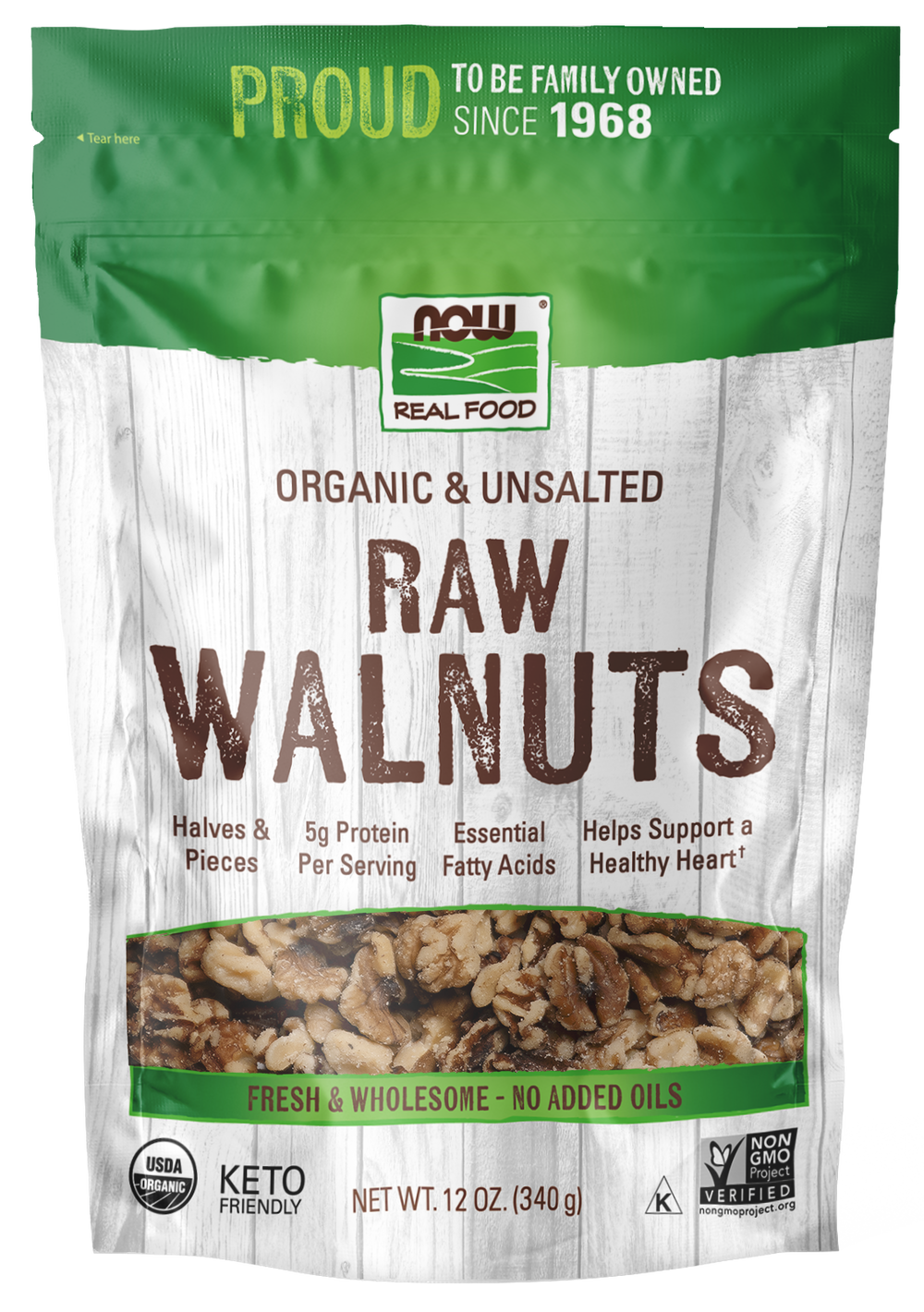 NOW Foods Walnuts, Organic, Raw and Unsalted - 12 oz.