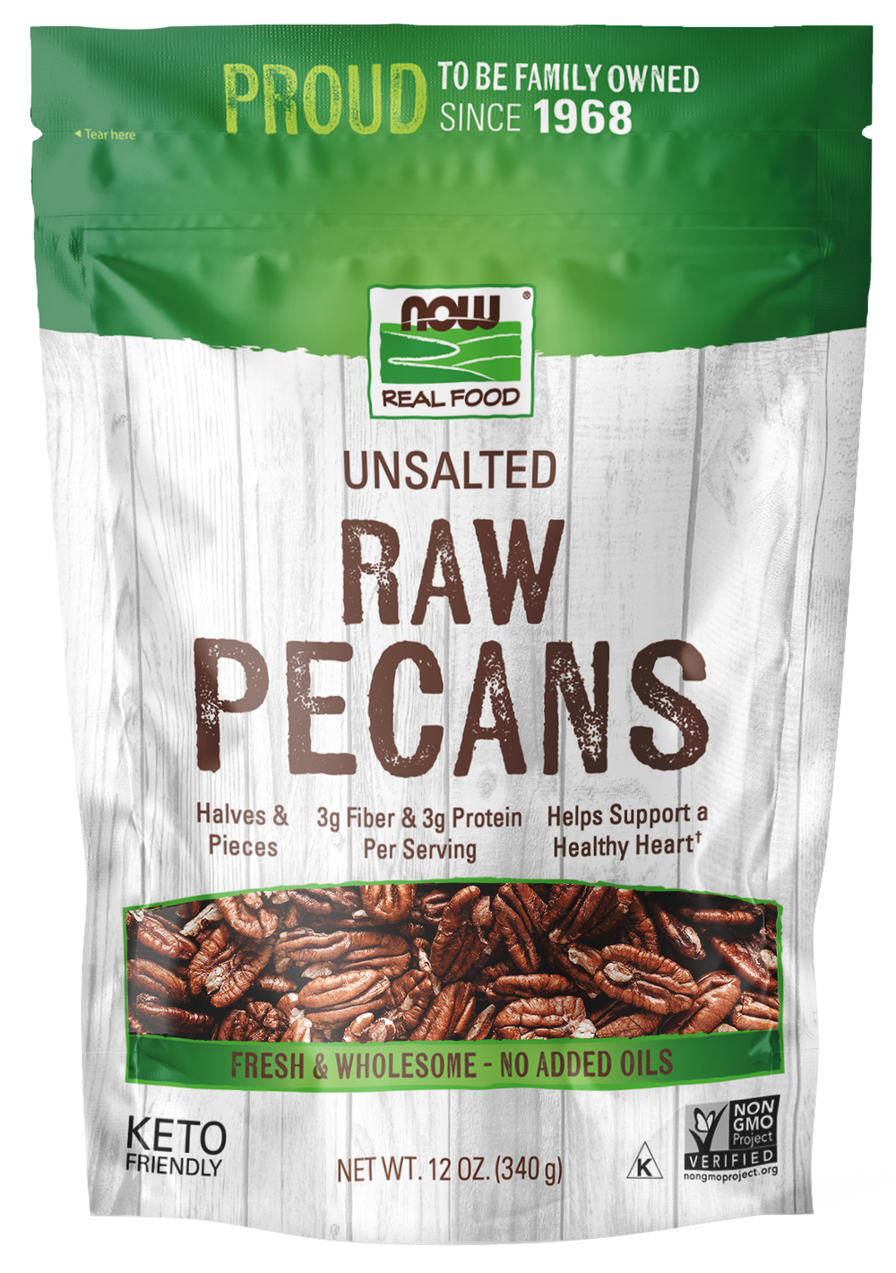 NOW Foods Pecans, Raw and Unsalted - 12 oz.