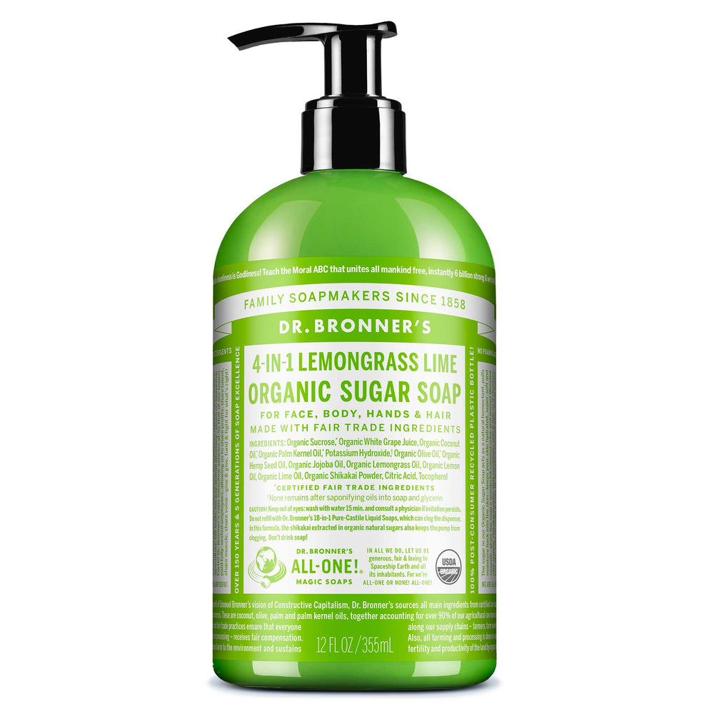 Dr Bronners Organic Sugar Soap Lemongrass Lime 12 oz