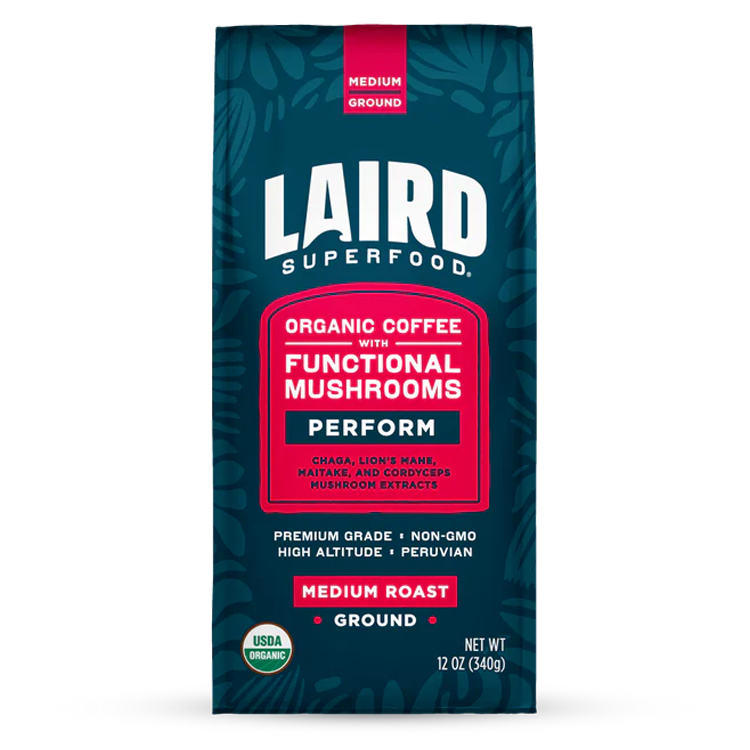 Laird Superfood Organic PERFORM Functional Mushroom Coffee Medium Roast Ground 12 oz