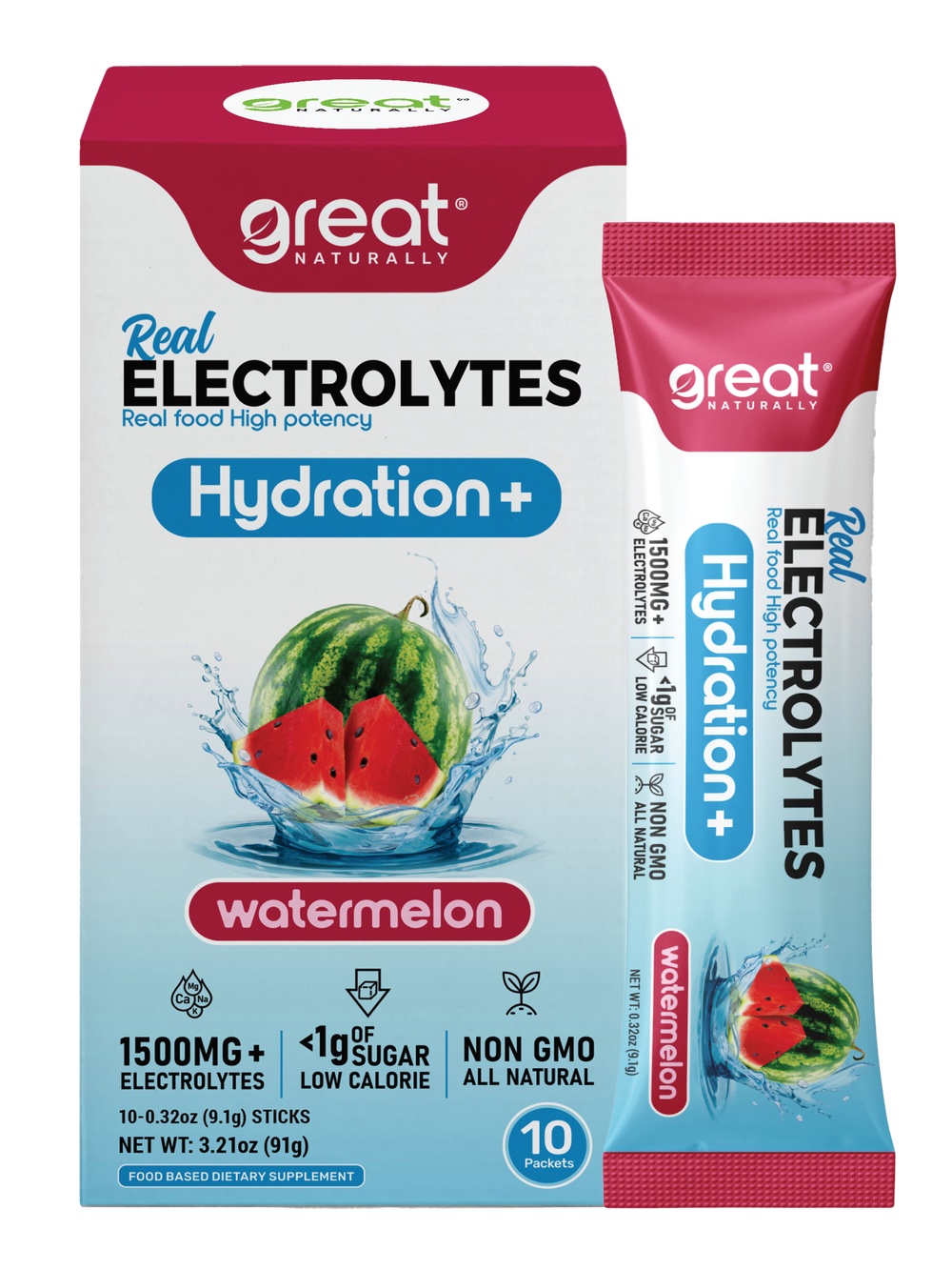 Great Naturally Real Electrolytes Hydration+ Watermelon Packets 10 count